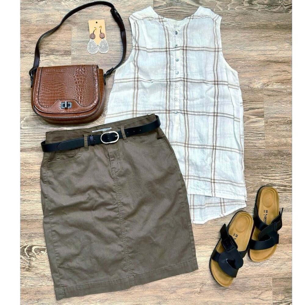 The Main Street Exchange Denim Skirt Modest Size 8 Army Green Straight Pencil